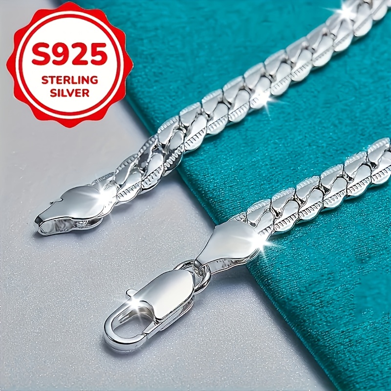 Unisex S925 Sterling Silver Flat Cuban Link Bracelet, Versatile Gift